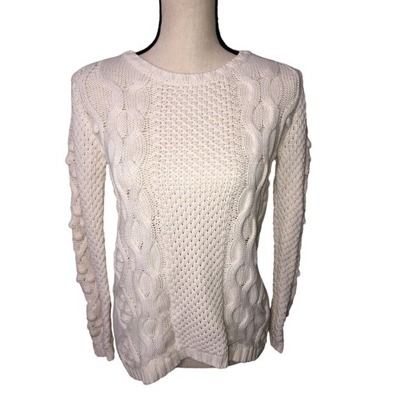 Coldwater Creek Womens Size XS Cable Knit Sweater Ivory Off White Cotton Blend - Picture 1 of 8